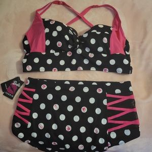 Torrid Barbie Pink and black 2 piece bathing suit.